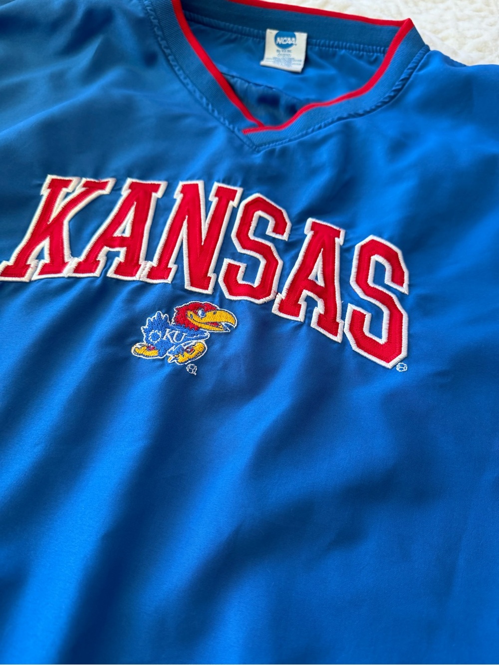 Kansas Jayhawks KU NCAA Vintage Style Blue Pullover Windbreaker Jacket XXL - Picture 3 of 11